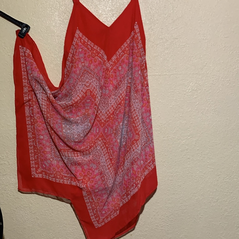 My Michelle Summer Dress XL Red Cream Floral Sleeveless Handkerchief Hem Lining - Picture 10 of 16